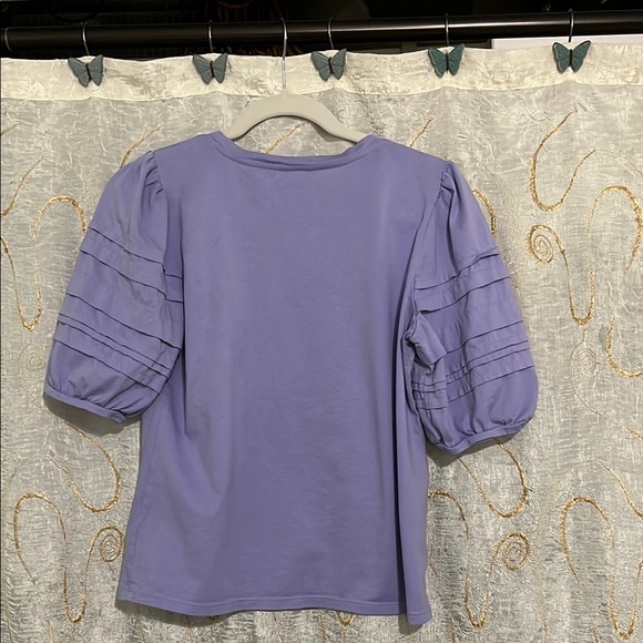 🌸Ann Taylor Blue and Purple Puff Sleeve Blouse🌸 - Picture 4 of 5